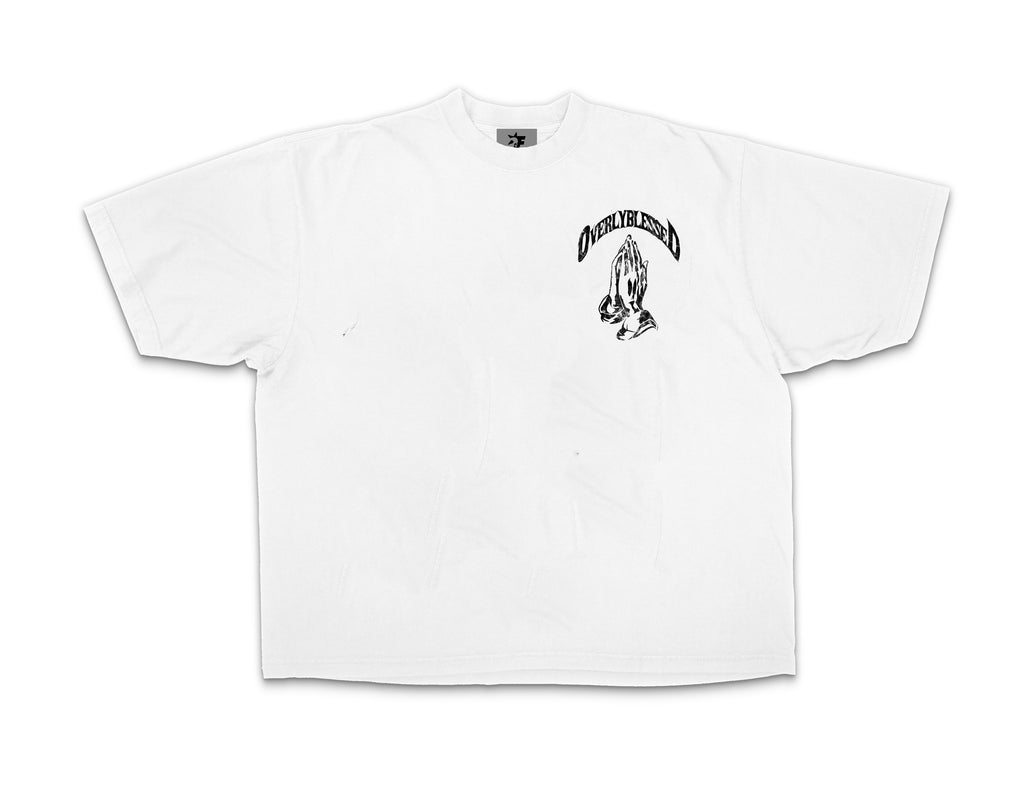 OverlyBlessed white logo tee